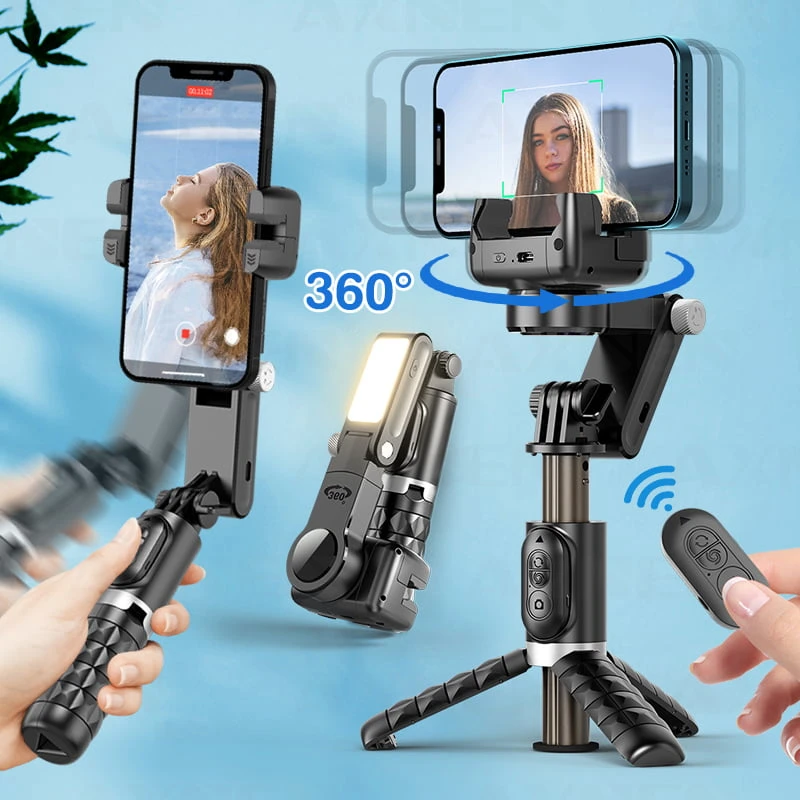 Gimbal Selfie Selfie Stick 360 Tripod قابل للطي مع Remote & Light [Q18]