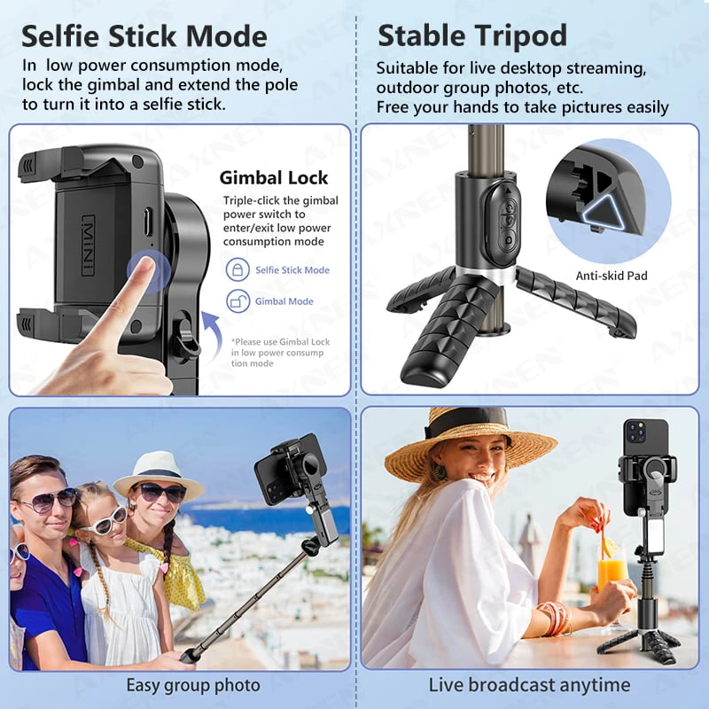 Gimbal Selfie Selfie Stick 360 Tripod قابل للطي مع Remote & Light [Q18]