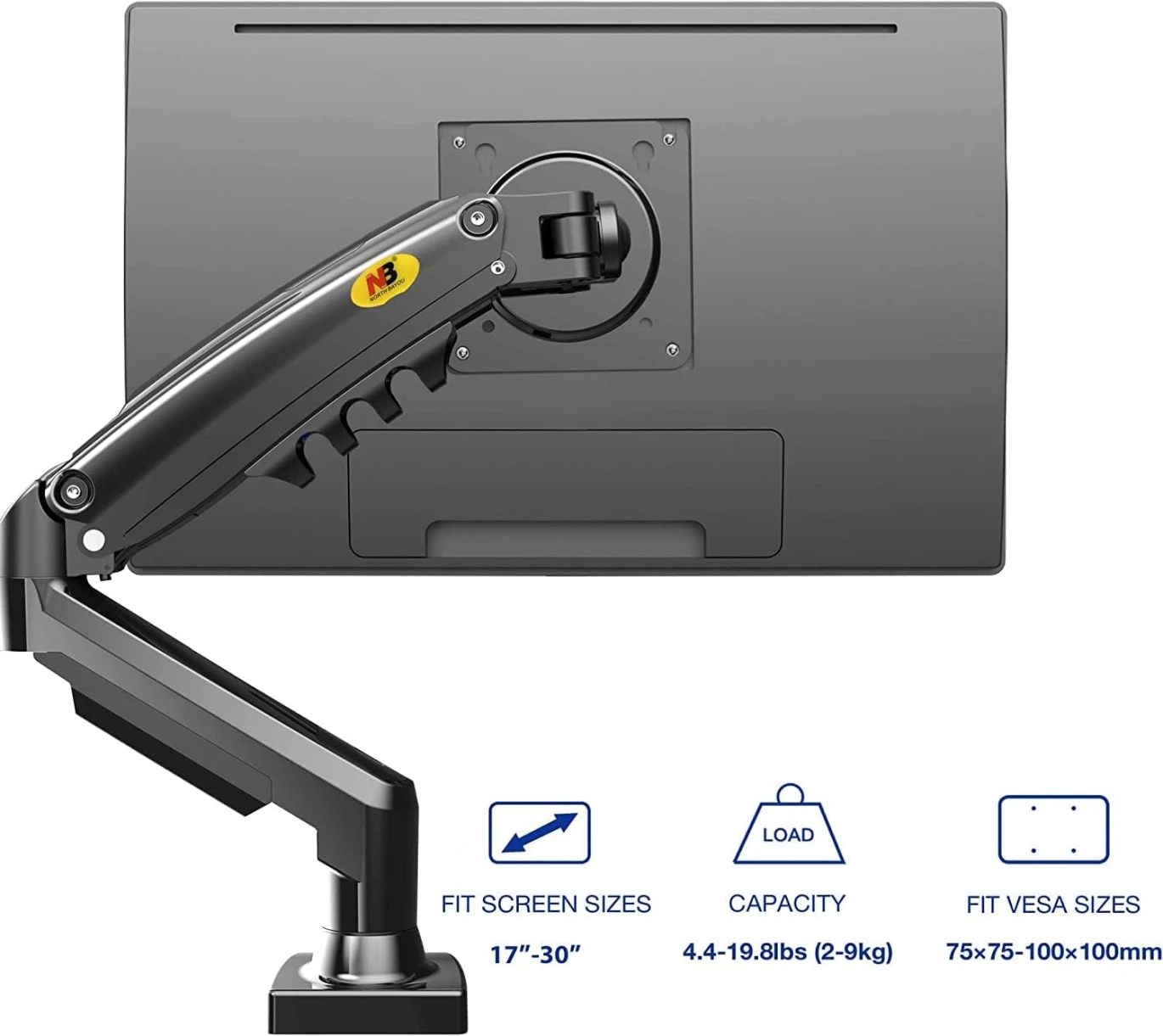 NB North Bayou F80 ARMING ARM مع ربيع الغاز للشاشات 17-30 "