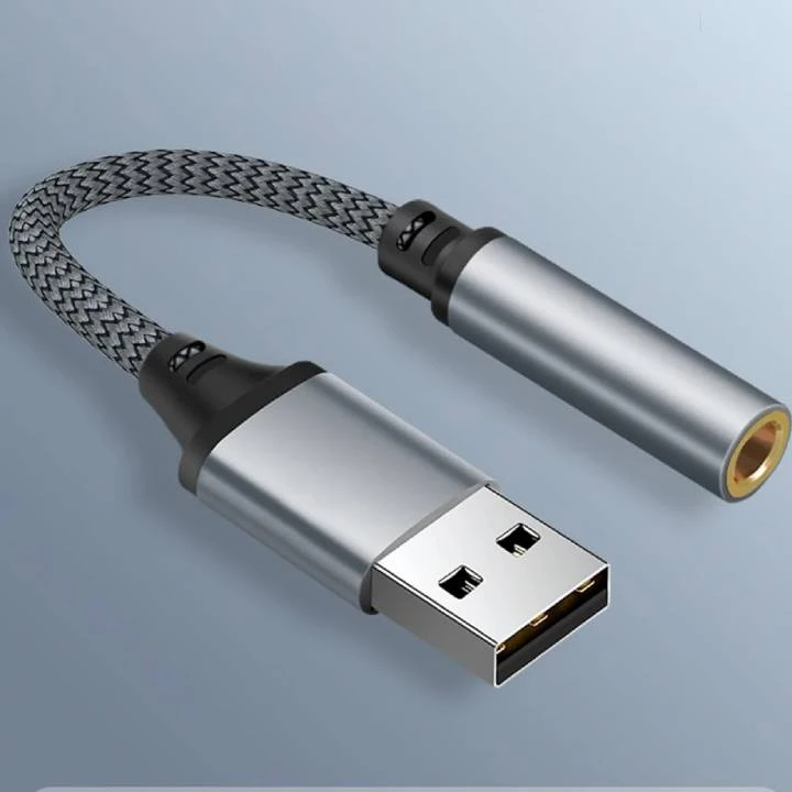 كابل محول بطاقة الصوت الخارجي USB-USB-A إلى مقبس واحد 3.5 مم