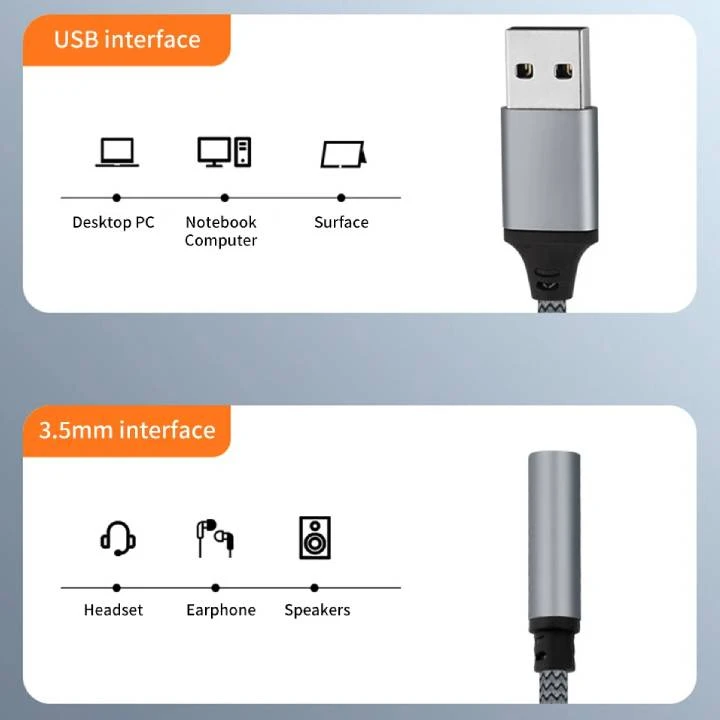 كابل محول بطاقة الصوت الخارجي USB-USB-A إلى مقبس واحد 3.5 مم