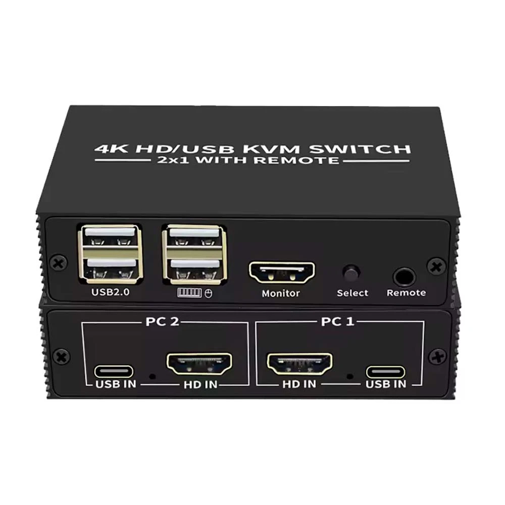 HDMI KVM Switch 2 × 1 UHD مع زر