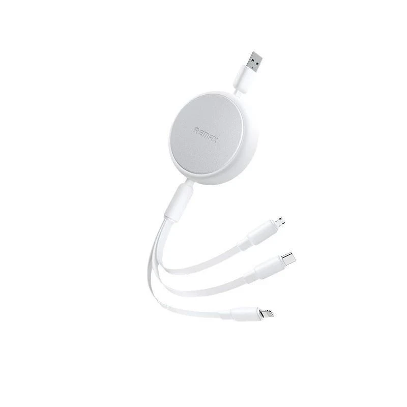 REMAX Telescopic 3A الشاحن 3-in-1 شاحن 120 سم RC-C195-(USB إلى iPhone ، النوع C ، Micro)