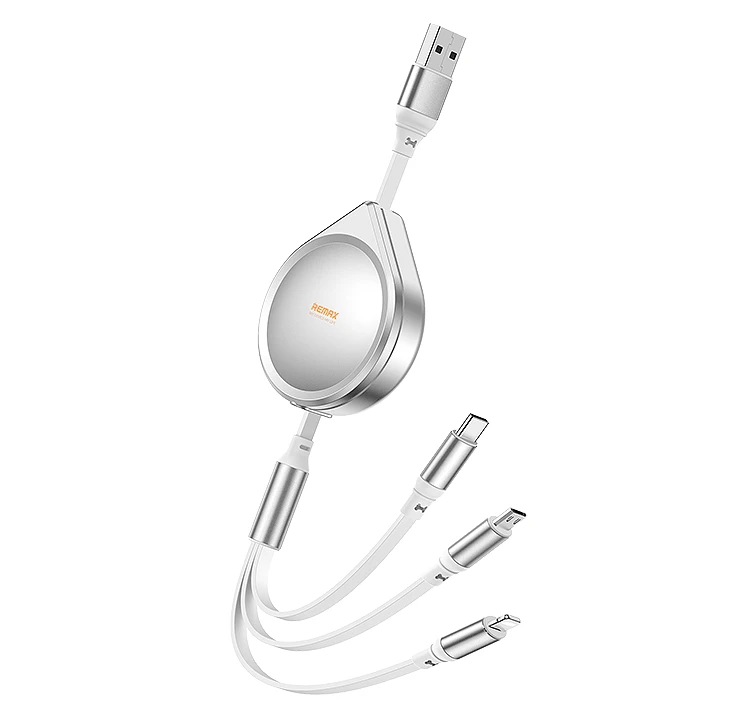 Remax Drip Series 15W قابلة للسحب 3 في 1 شحن سريع 120 سم RC-C018 (USB إلى iPhone ، النوع C ، Micro)