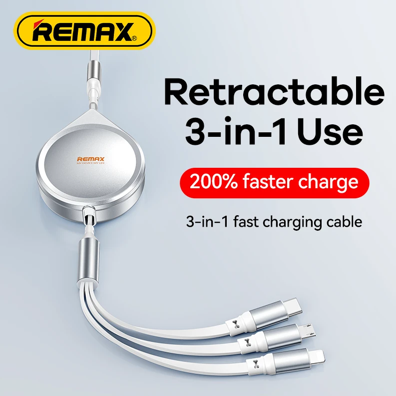 Remax Drip Series 15W قابلة للسحب 3 في 1 شحن سريع 120 سم RC-C018 (USB إلى iPhone ، النوع C ، Micro)