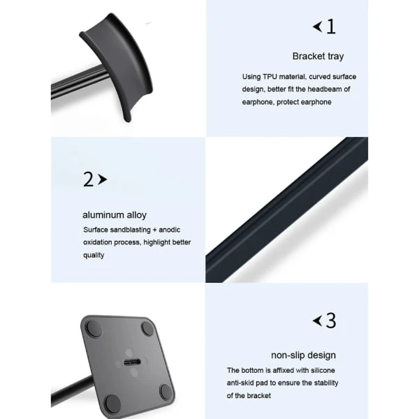 Alloy aluminum headphone stand – black – suitable for most headphones