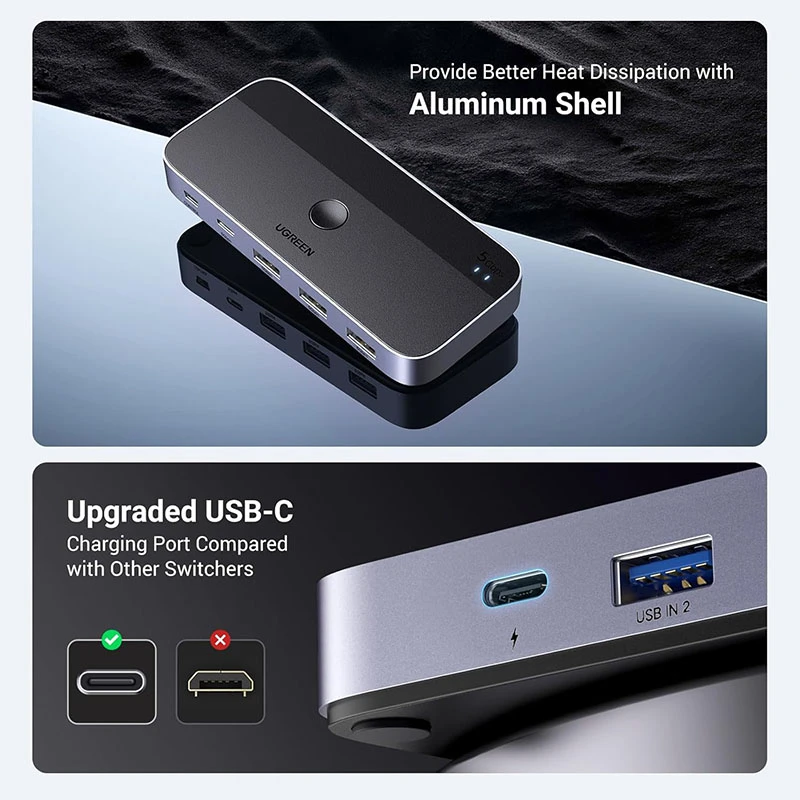 UGREEN USB 3.0 مشاركة مفتاح (2 X PC // 4 X مشاركة أجهزة USB C & A) [CM662 / 15705]