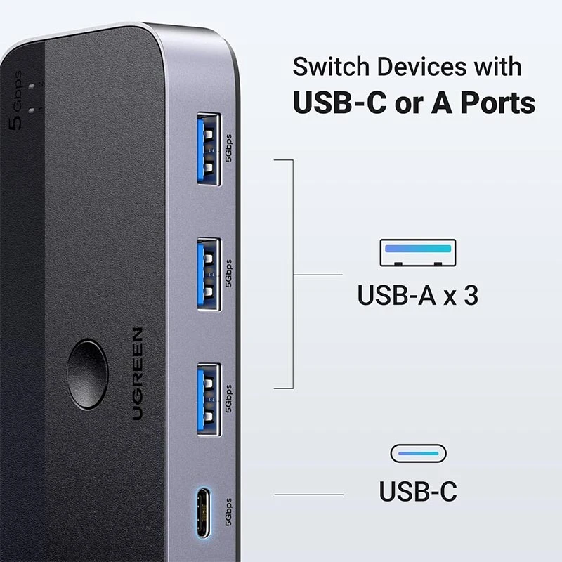 UGREEN USB 3.0 مشاركة مفتاح (2 X PC // 4 X مشاركة أجهزة USB C & A) [CM662 / 15705]