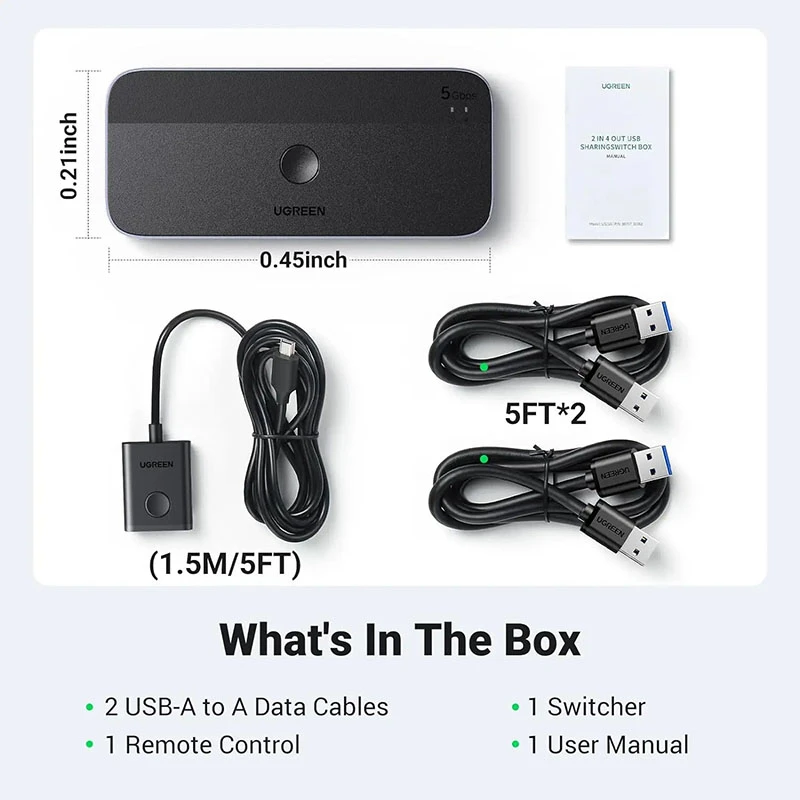 UGREEN USB 3.0 مشاركة مفتاح (2 X PC // 4 X مشاركة أجهزة USB C & A) [CM662 / 15705]