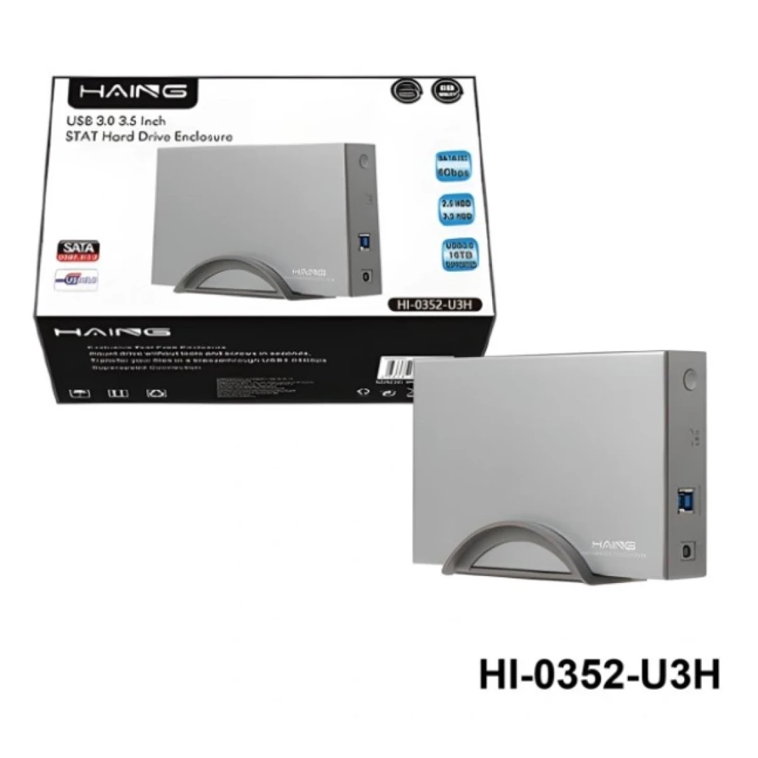 Haing HI-0352-U3H 3.5 ″ USB 3.0 إلى SATA III ألومنيوم حاوية القرص الصلب الخارجي يدعم 3.5 ″ SATA HDD حتى 16 تيرابايت