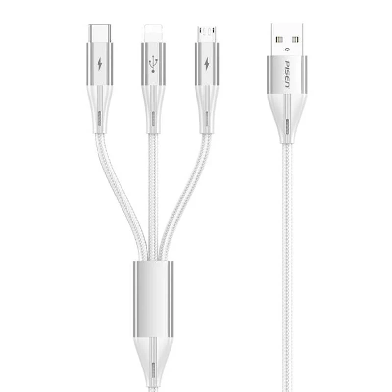 PISEN 3IN1 النوع C و iPhone و MicroUSB شحن سريع شحن كابل مضفر-AP-FC17-1200