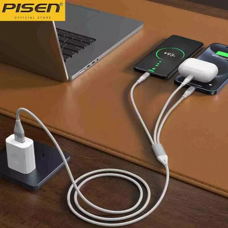 PISEN 3IN1 النوع C و iPhone و MicroUSB شحن سريع شحن كابل مضفر-AP-FC17-1200