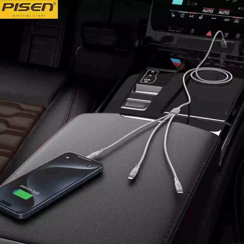 PISEN 3IN1 النوع C و iPhone و MicroUSB شحن سريع شحن كابل مضفر-AP-FC17-1200