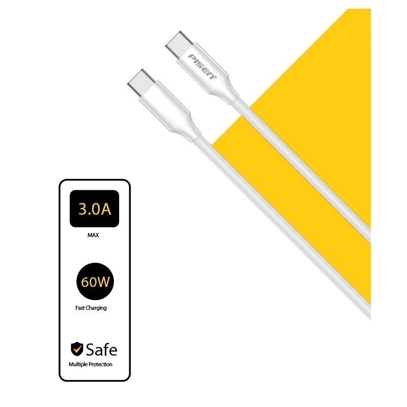 PISEN MR WHITE USB-C إلى USB-C 60W PD 1M Cable White CC-PD01-1000