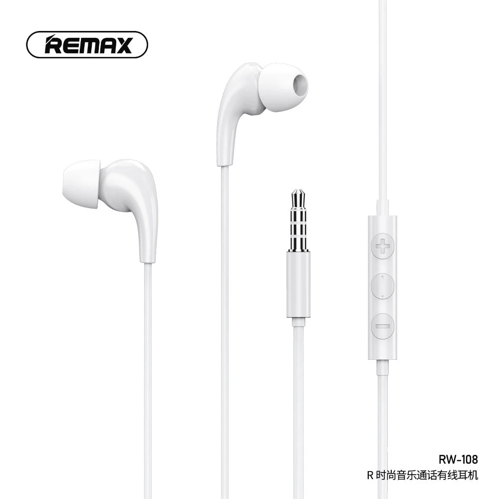 REMAX RW-108 – 3.5mm WIRED EARPHONES ( white color )