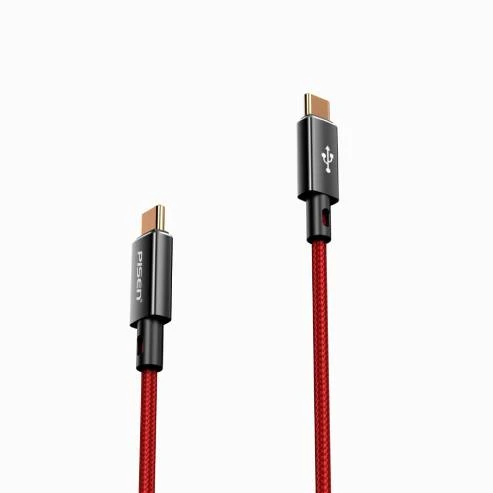 PISEN TYPE-C TO C 60W CABLE PLADINUM LOMED-طول 1M-CC-PD12-1000-أحمر