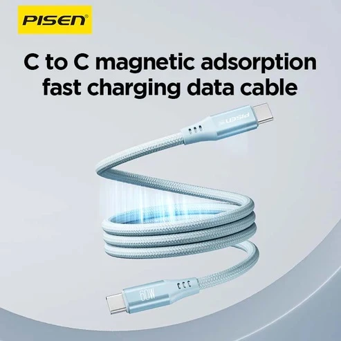 PISEN type-C to C 60W magnetic braided cable – 1m length – CC-FC22-1000 – blue