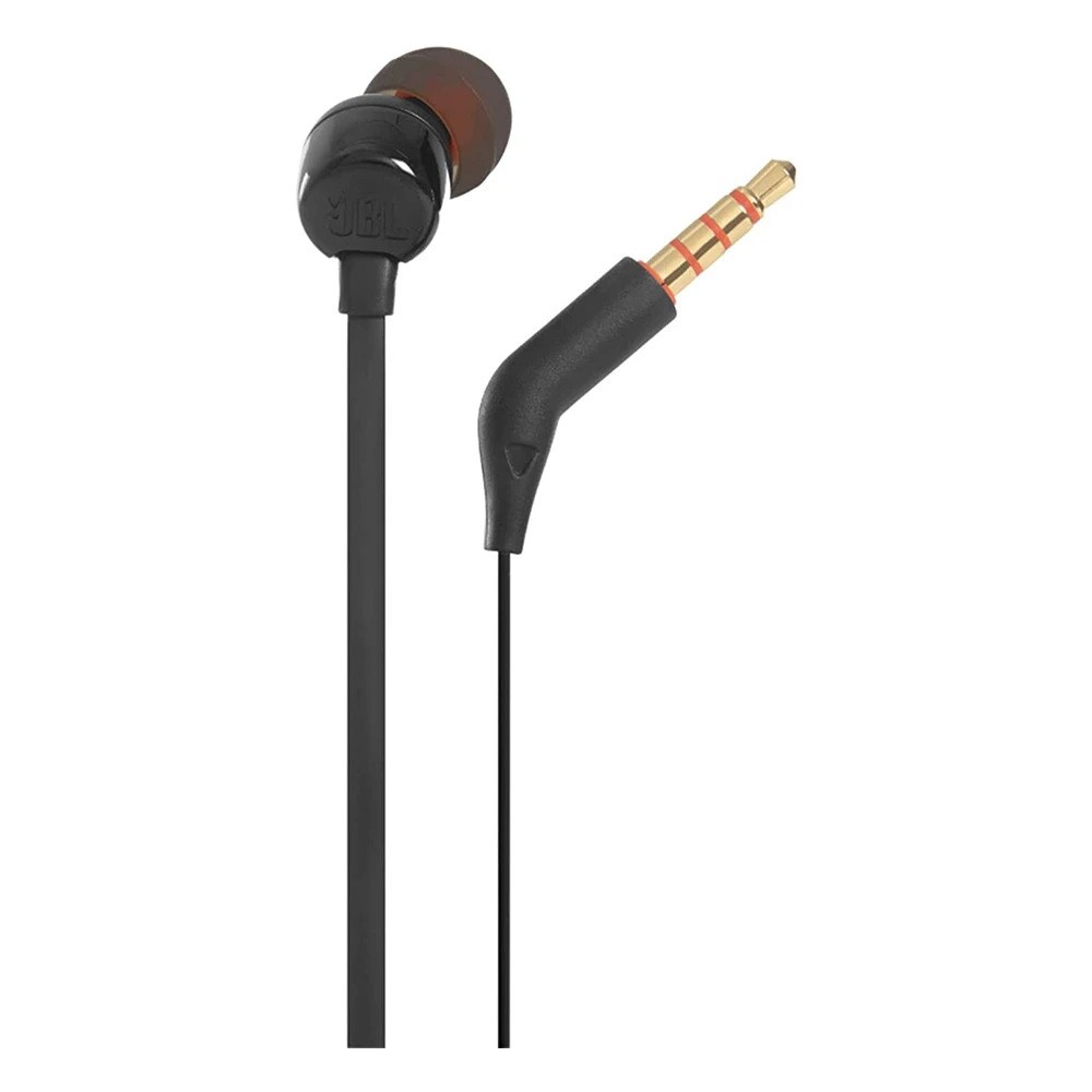 JBL Tune 110 (JBL Pure Bass Sound / 1-Button Remote مع ميكروفون / 3.5 مم كابل AUX / أسود) [JBLT110BLKAM]
