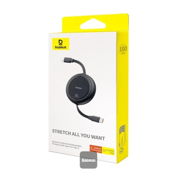 BASEUS FREE2DRAW MINI قابلة للسحب 1M USB-C إلى USB-C 100W كابل أسود P10364500111