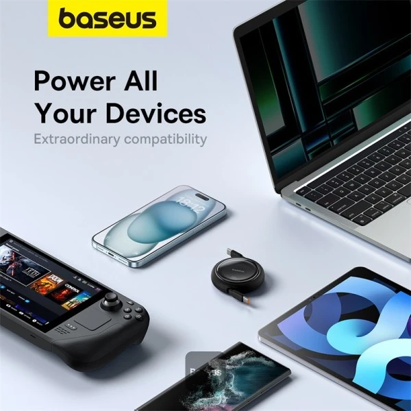 BASEUS FREE2DRAW MINI قابلة للسحب 1M USB-C إلى USB-C 100W كابل أسود P10364500111