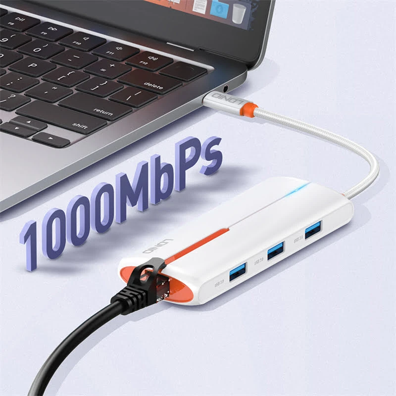 Ldnio DS-26H 6 في 1 (النوع C PD ، HDMI ، USB 3.0 ، RJ45) محطة الإرساء