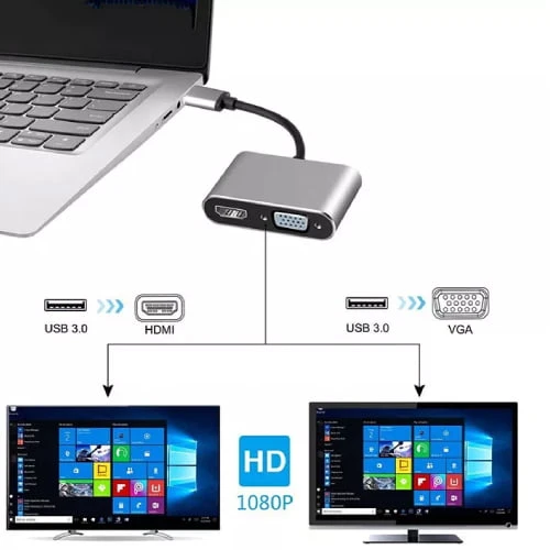 محول USB 3.0 إلى محول HDMI / VGA- الدعم الكامل HD 1080p- التوصيل والتشغيل