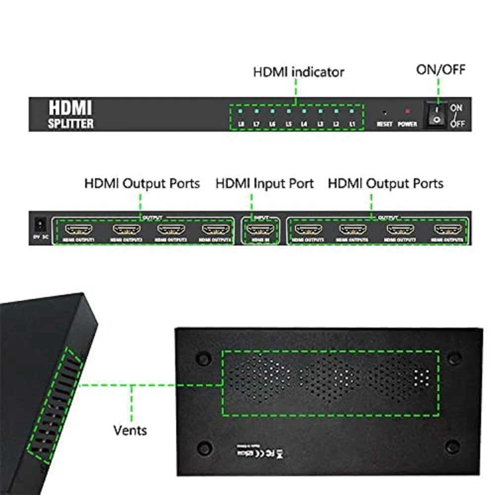 تقسيم HDMI مع 8 منافذ HDMI
