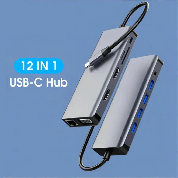 Type-C Dock Station 12 in 1 {اثنين من منفذي HDMI لتكرار أو تمديد وضع}