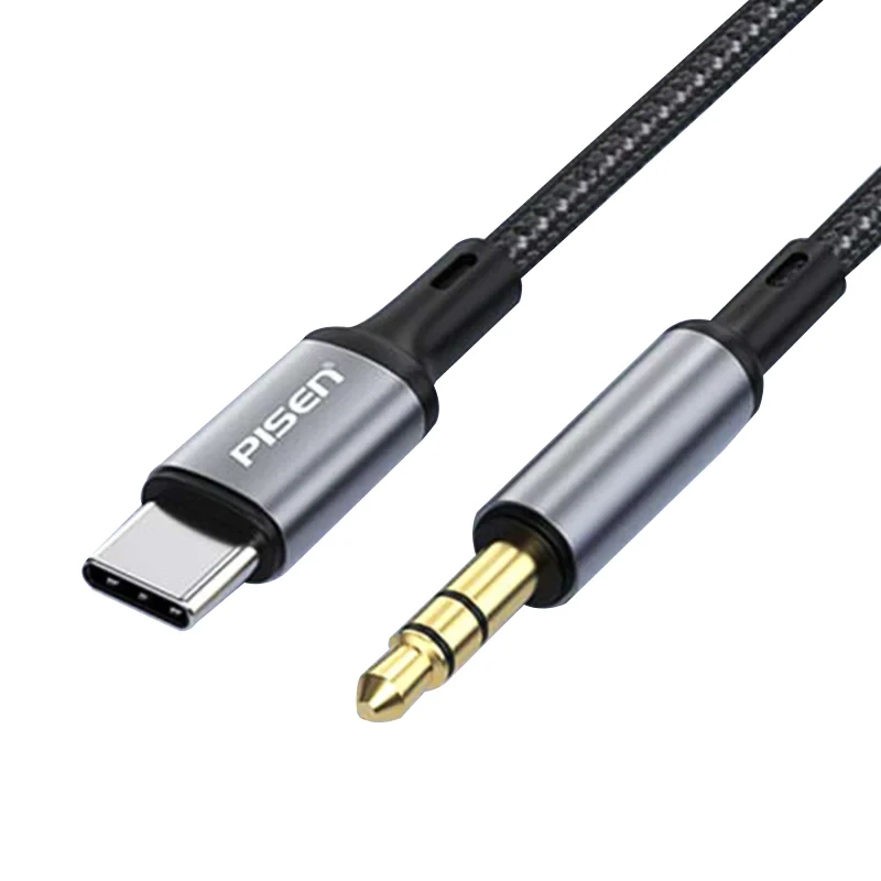 PISEN الألومنيوم سبيكة صوتية مضفر من النوع C إلى AUX 3.5mm 1M-LH-LH-UP02-1000
