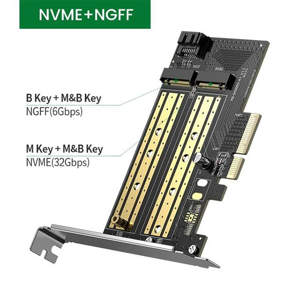 Ugreen M.2 NVME + M.2 SATA إلى PCI-E 3.0 × 4-PCI Express Card [70504]