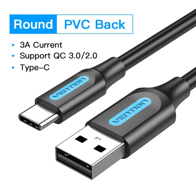 Vention Charging Cable Type-C (3A / PVC Shell Black / 0.25m) [COKBC]