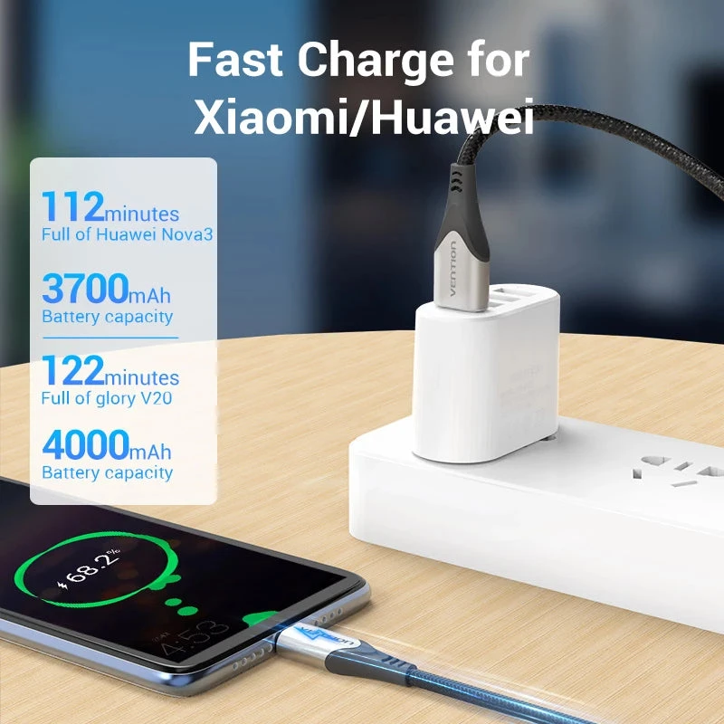 Vention Charging Cable Type-C (3A / PVC Shell Black / 0.25m) [COKBC]