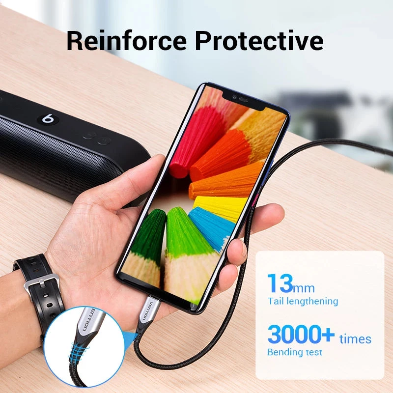 Vention Charging Cable Type-C (3A / PVC Shell Black / 0.25m) [COKBC]
