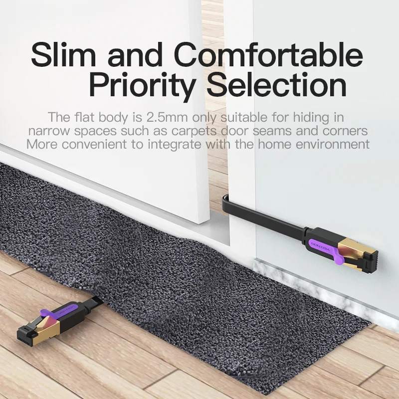 Vention Flat Cat.7 Catch Cable 15M Black - [ICABN]