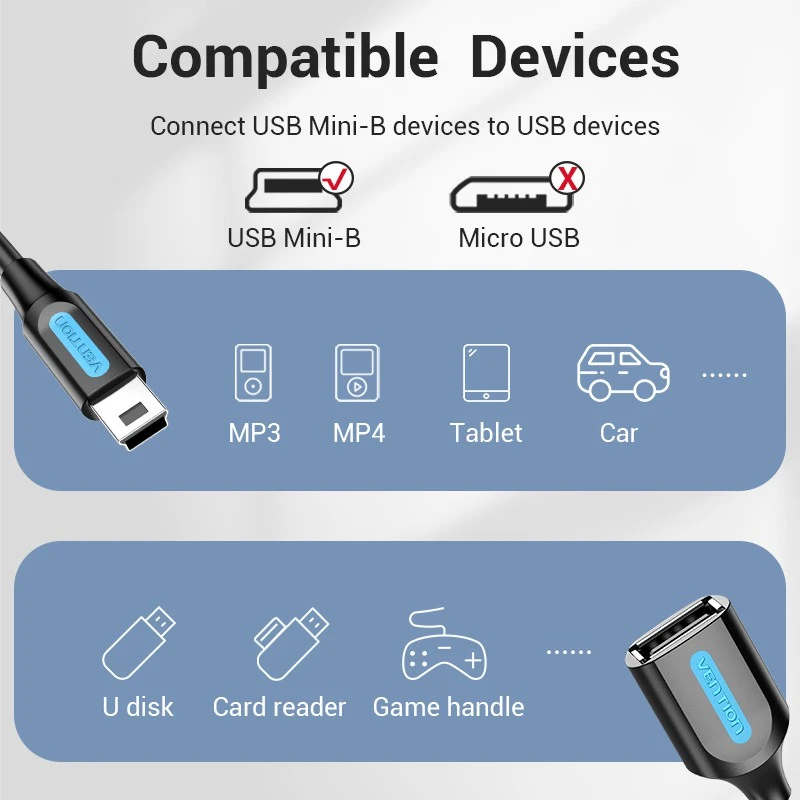 Vention Mini USB OTG Cable Mini USB 5-Pin Mal