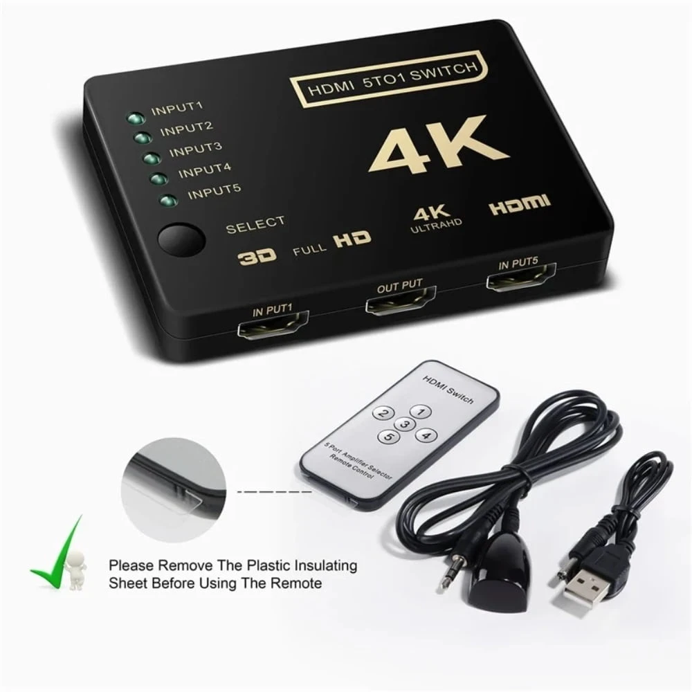 مفتاح HDMI 5 منافذ 4K SY-501 مع REMOTE-Black