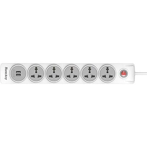Huntkey Universal Power Strip {5 Sockets / 2 منافذ USB شحن (5 فولت 2.4 أمبير) / 3 أمتار طول الكابل / حماية الطفرة / مصاريع محمية للطفل / اللون الأبيض} SZN 607
