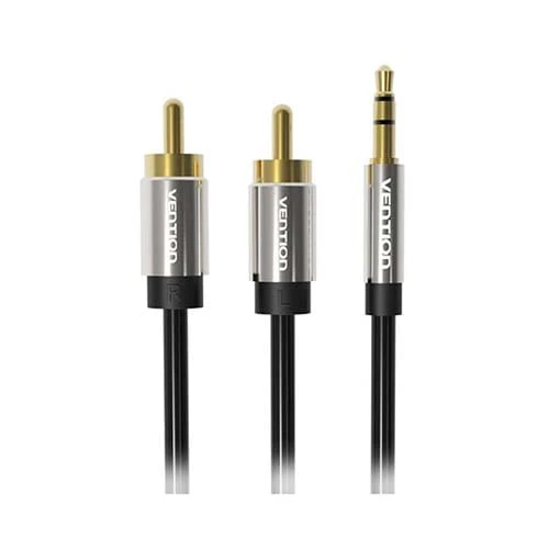 Vention 3.5mm ذكر إلى 2RCA الذكور كابل الصوت 1.5m النوع الأسود المعدن- [BCFBG]