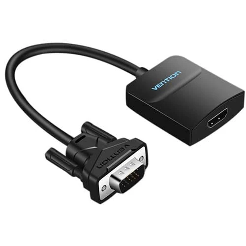 VENTER VGA ذكر إلى محول أنثى HDMI (كابل الصوت 3.5 مم // كبل طاقة microUSB // 0.15M أسود) [ACNBB]