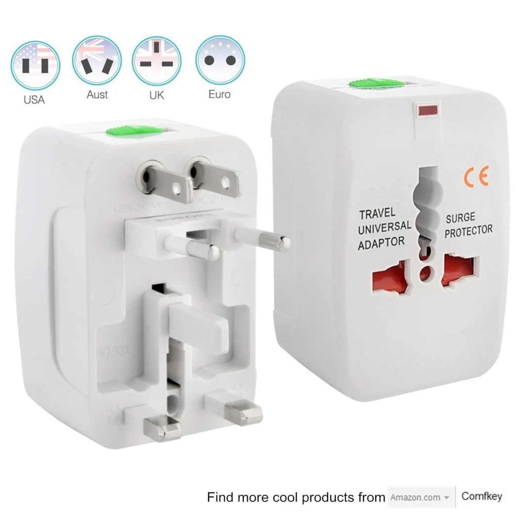 Universal Worldwide Travel Charger Adapter – ComfKey Plug Surge Protector All in One Universal Travel Wall Charger AC Power AU UK US EU Plug Adapter White