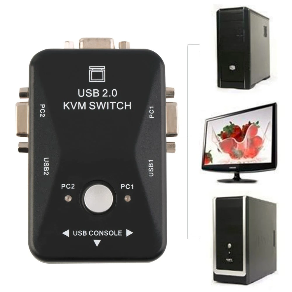KVM Switch 2 Port Black USB Kit