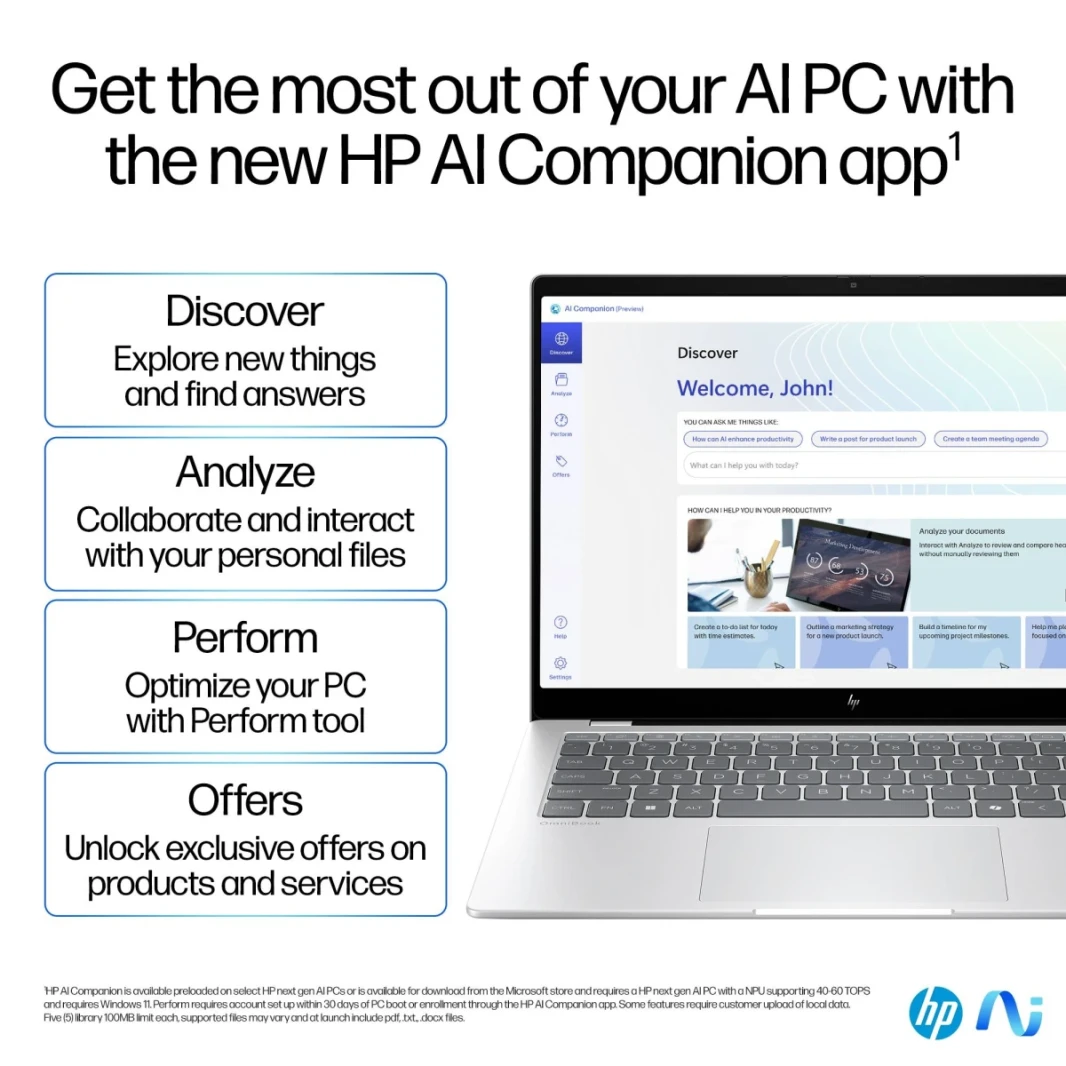HP OmniBook X 14 (2024) 14-FE1003 Next Gen AI PC NEW Snapdragon X Plus 8-Cores AI-Powered w/ Long Battery Life & IPS 2.2K Touch Screen , Glacier Silver