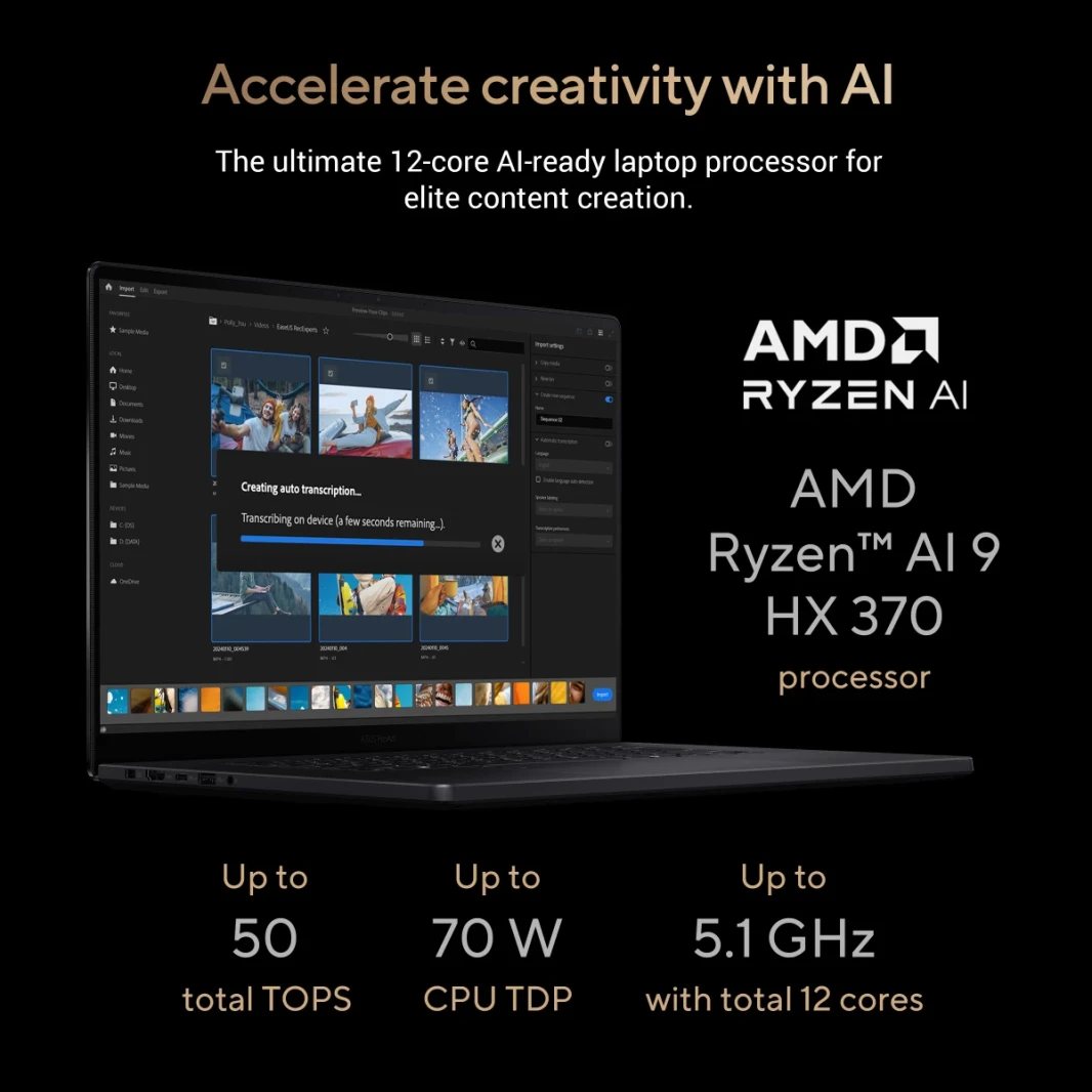 ASUS PROART P16 (2024) H7606WI AMD RYZEN AI 9 HX 370 12-CORES STUDIO-STUDIO PRESIVISE & MELITY-RAGER