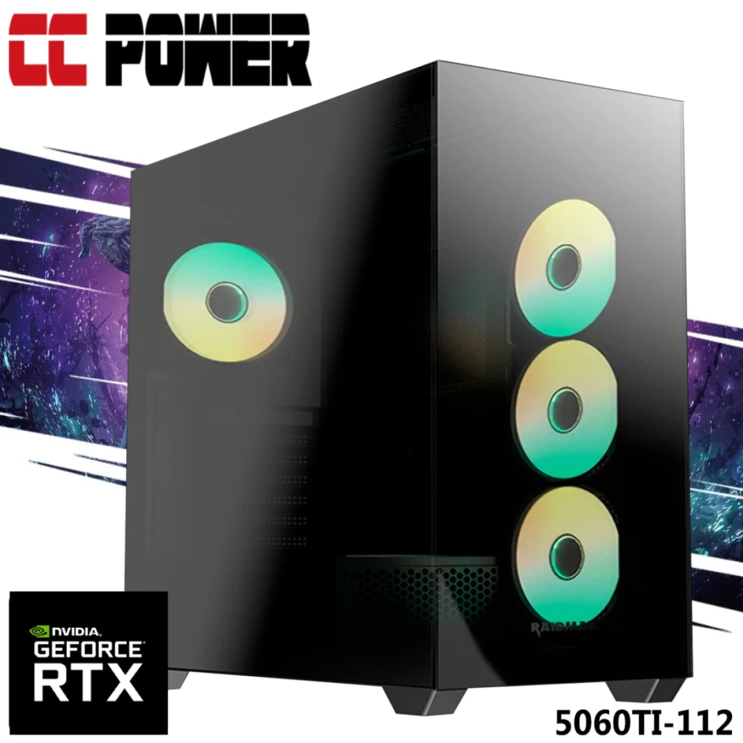 CC Power 5060TI-112 Gaming PC New 14Gen Intel I5 14400F 10 CORES W/ NVIDIA RTX 5060TI 8GB DDR7 ومبرد الهواء المتقدم