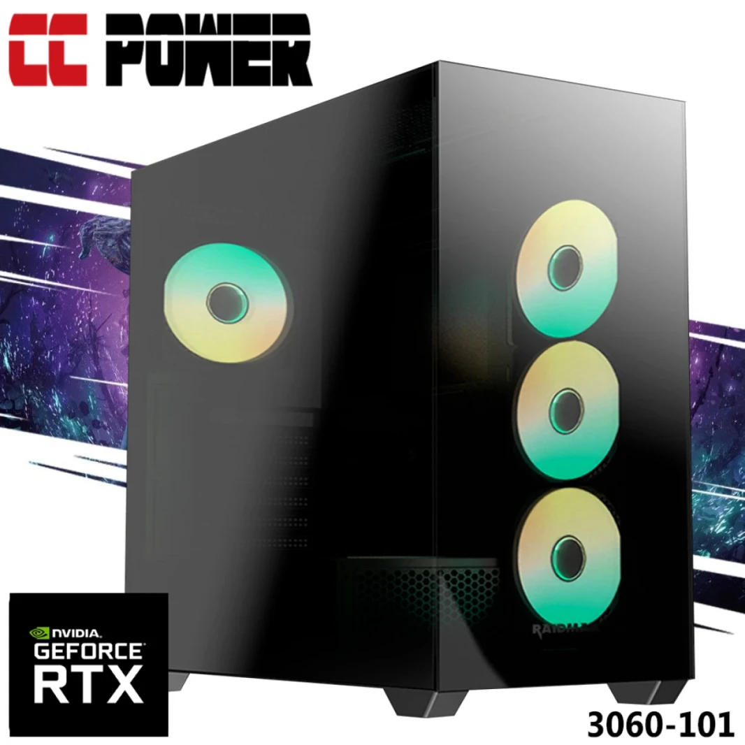 CC Power 3060-101 Gaming PC NEW 8Gen AMD Ryzen 5 8400F 6-Cores w/ Nvidia RTX 3060 12GB DDR6 & DDR5 Memory & Advanced Air Cooler