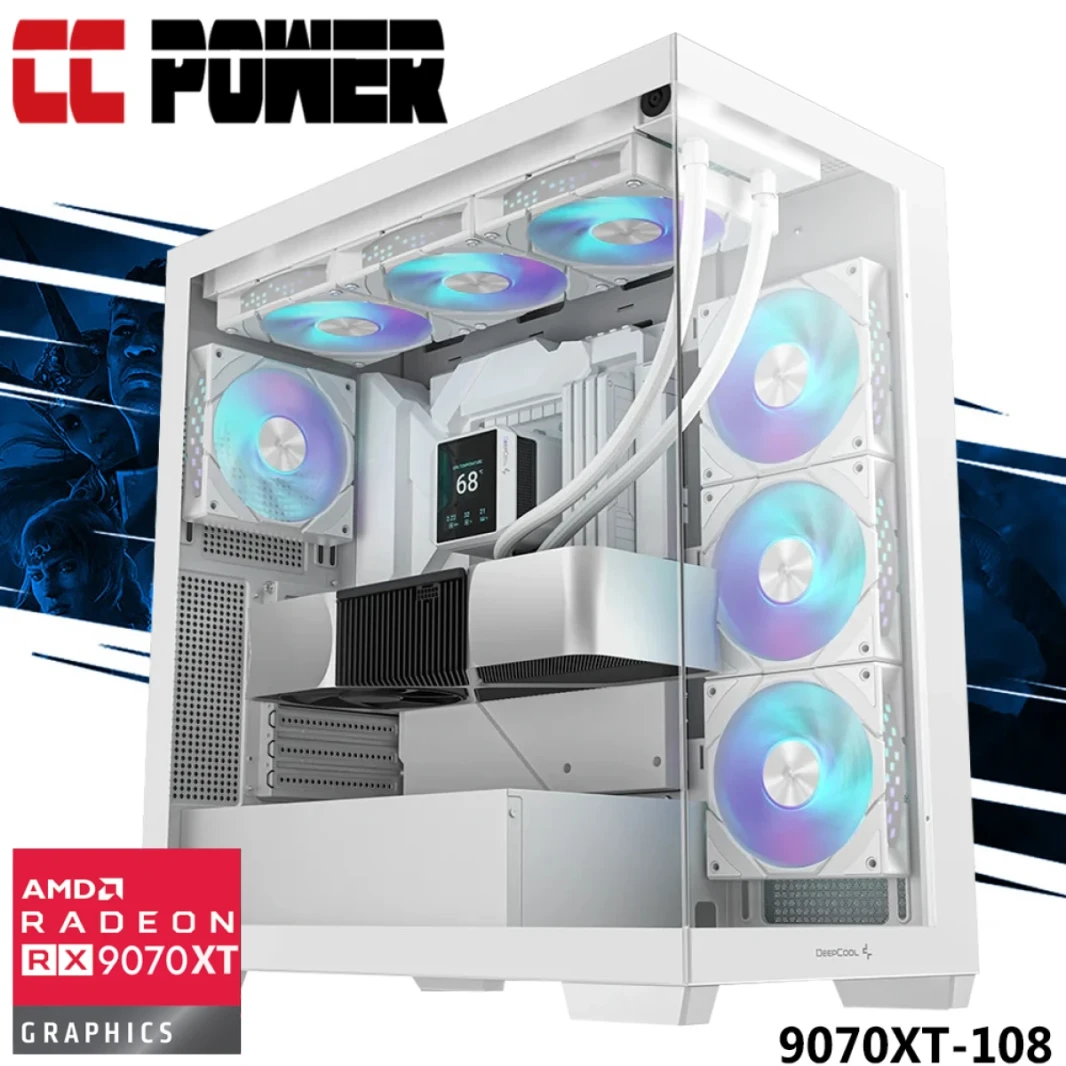 CC Power 9070XT-108 Gaming PC NEW 9Gen AMD Ryzen 7 9800X3D 8-Cores w/ AMD Radeon RX 9070 XT 16GB GDDR6 & Liquid Cooler