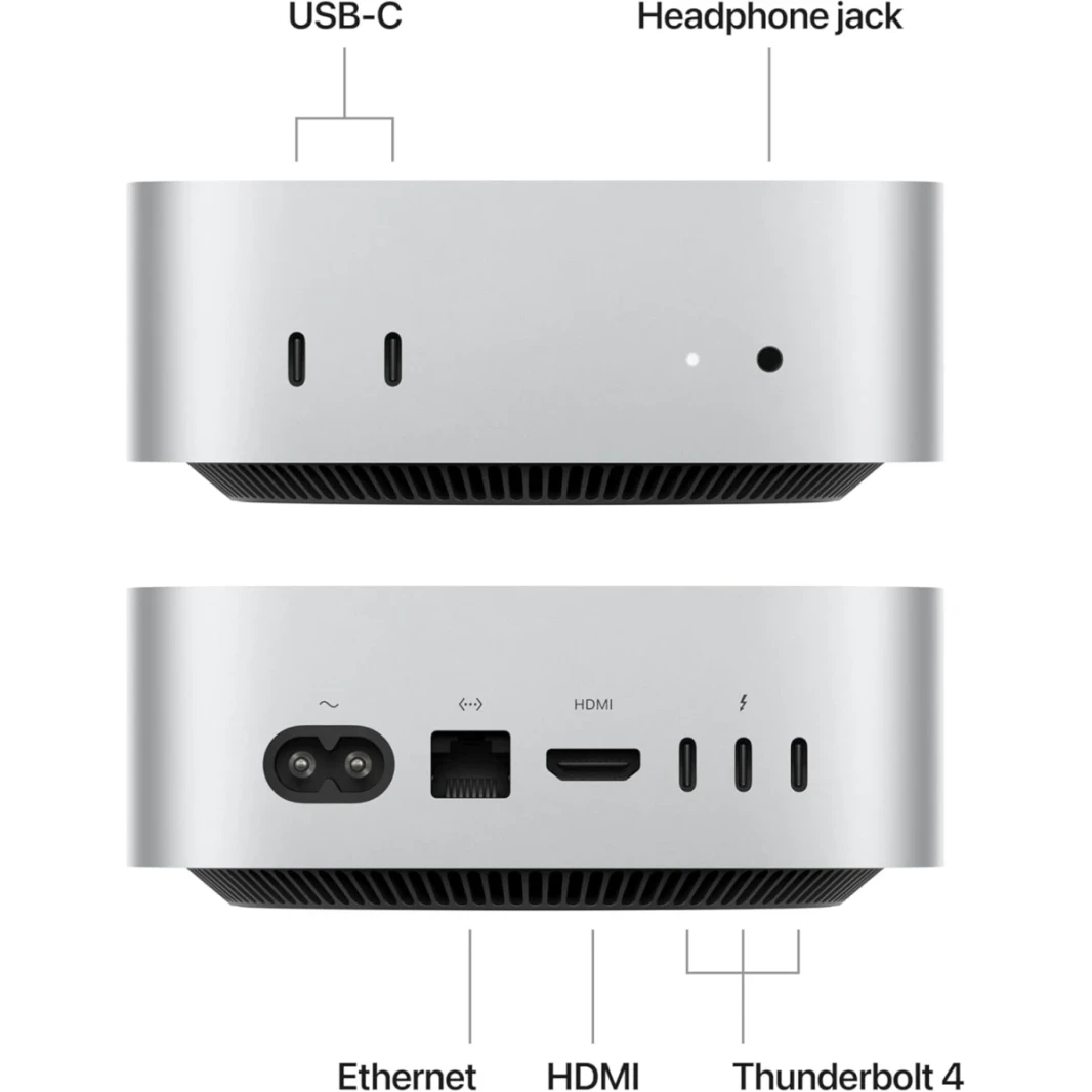 Apple Mac Mini (2024) Apple M4 Chip (512GB/32GB) 10 - CRORE CPU و 10 - GPU التي تم إنشاؤها من أجل شركة Apple Intelligence Gigabit Ethernet. يعمل مع iPhone/iPad