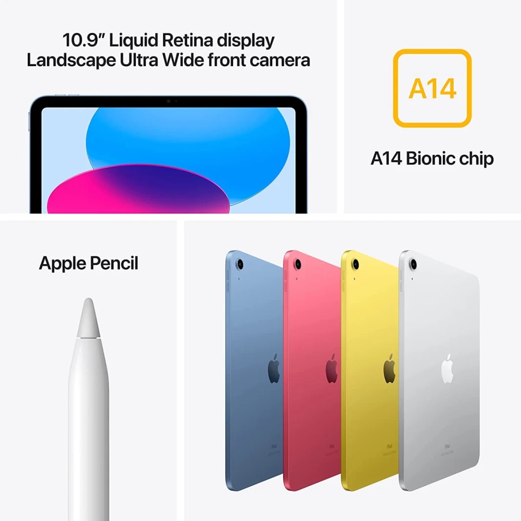 Apple iPad 10th Generation Apple A14 Bionic (تخزين 64 جيجابايت / ذاكرة 4 جيجابايت) 10.9 "عرض WiFi - Silver - Pink