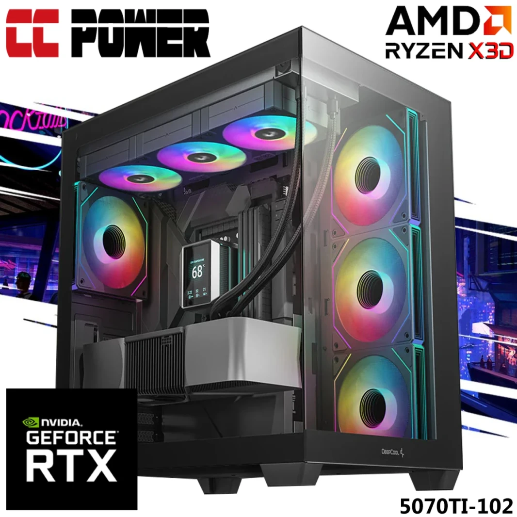 CC Power 5070TI-102 Gaming PC 7GEN AMD RYZEN 7 7800X3D 8-CORES W/ NVIDIA RTX 5070 TI 16GB DDR7 & ADVANCER AIR COOWER