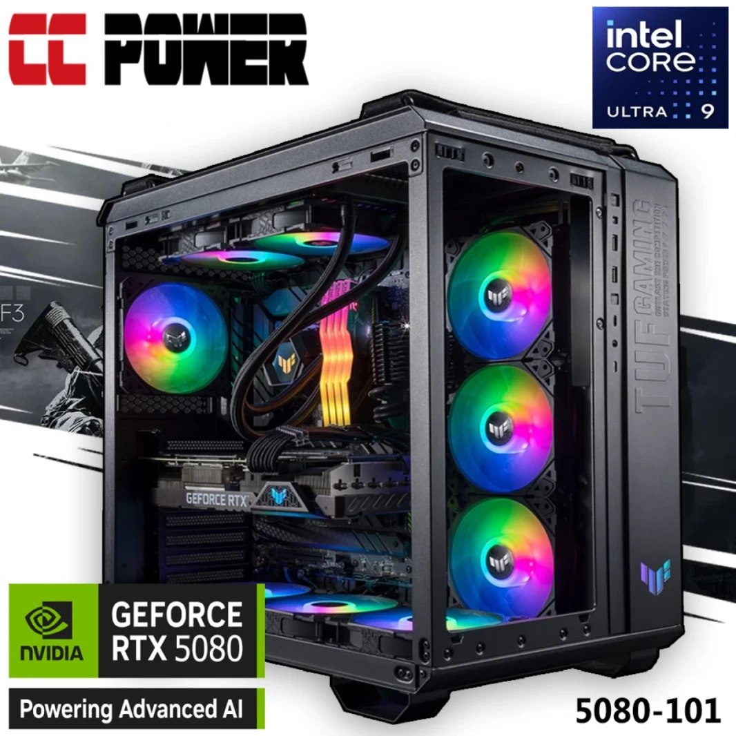 Powered By Asus 5080-101 Gaming PC NEW Intel Core Ultra 9 K-Series 24-Cores w/ NEW Nvidia RTX 5080 16GB & Liquid Cooler